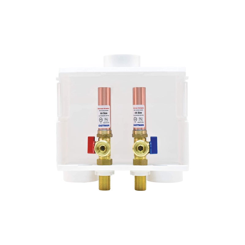 Eastman 1/2 Inch Sweat Connection Dual Drain Washing Machine Outlet Box with Hammer Arrestors and Quarter Turn Ball Valves, White, 60252 - Image 4